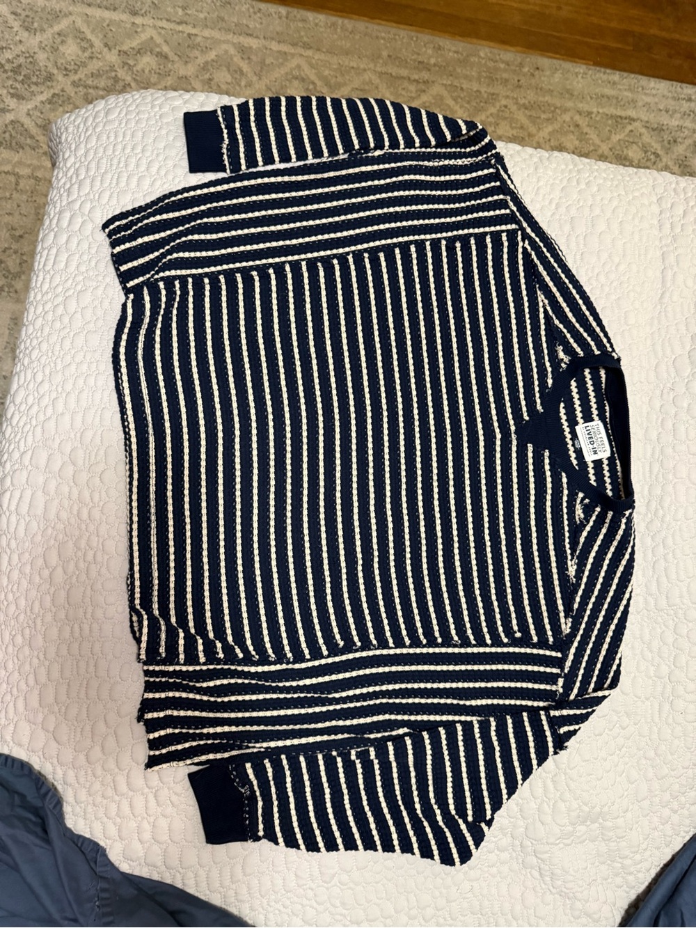 American Eagle Outfitters Navy and White Striped Pullover Sweater